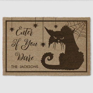 Creepy Black Cat Welcome Coir Mat