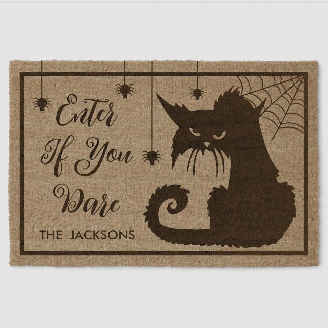Creepy Black Cat Welcome Coir Mat (Front)