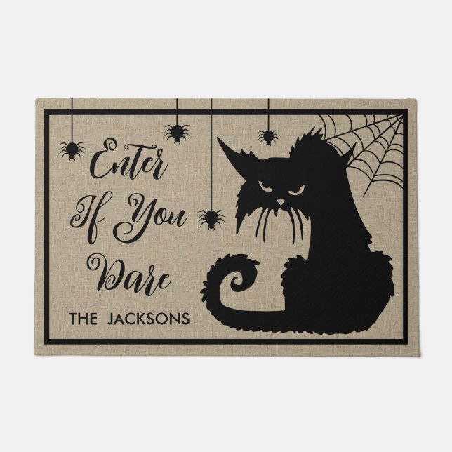 Creepy Black Cat Welcome Doormat (Front)