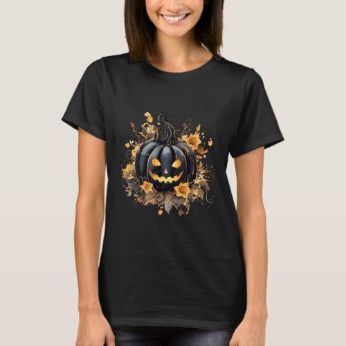 Creepy Black Jack_O Lantern Black Halloween T_Shirt