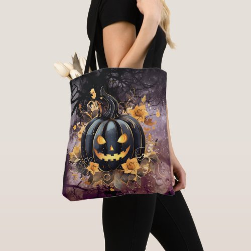 Creepy Black Jack_O Lantern Cemetery Halloween Tote Bag