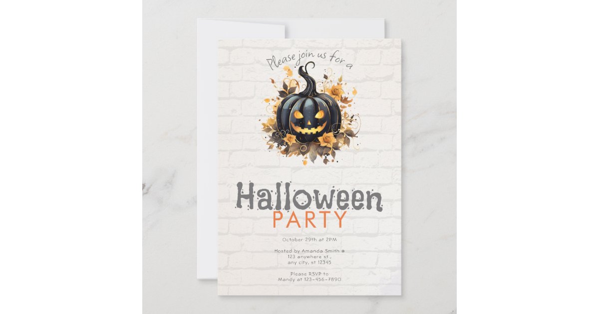 Creepy Black Jack-O' Lantern Halloween Party Invitation | Zazzle