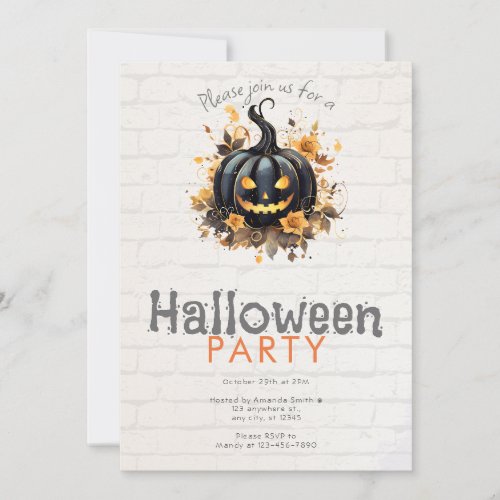 Creepy Black Jack_O Lantern Halloween Party Invitation