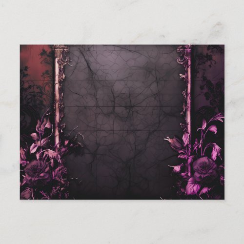 Creepy Black Night Gothic Purple Roses Halloween Holiday Postcard