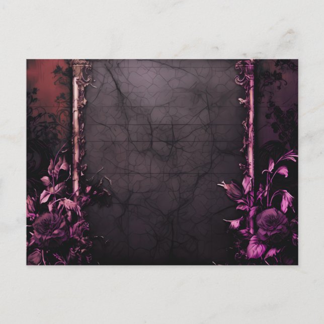 Creepy Black Night Gothic Purple Roses Halloween Holiday Postcard (Front)