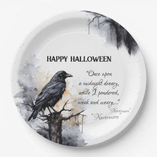 Creepy Black Raven Halloween Paper Plates