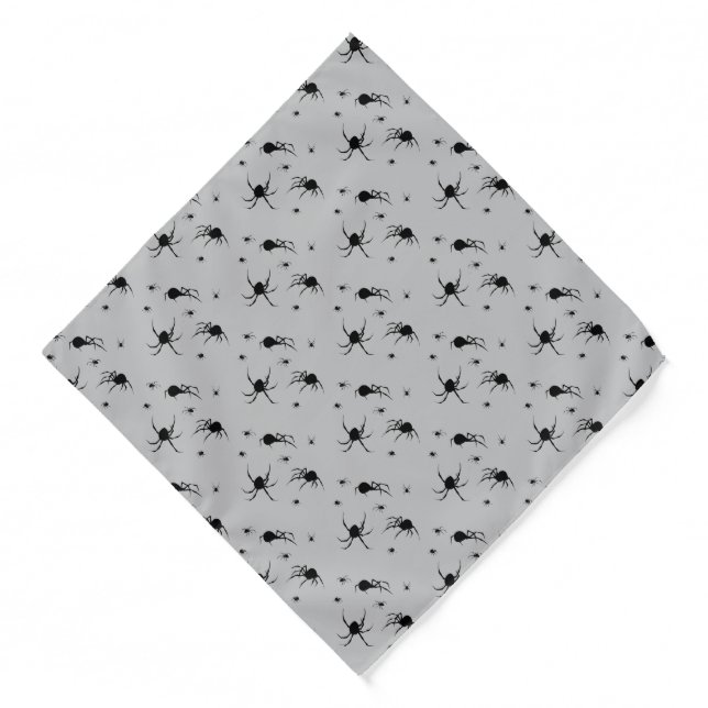 Creepy Black Spider Pattern on Gray Bandana (Front)