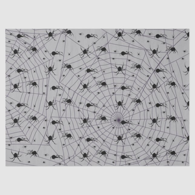 Creepy Black Spider Pattern on Gray Tissue Paper (Front)