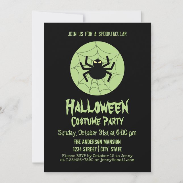 Creepy Black Spider Web Halloween Costume Party Invitation (Front)