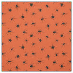 Creepy Black Spiders Patterned on Orange Halloween Fabric