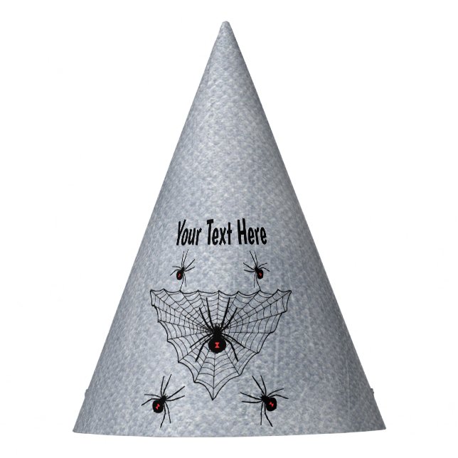 Creepy Black Widow Spiders in Triangular Web White Party Hat (Front)