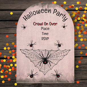 Creepy black Widow Spiders Web Red Tinge Acrylic Invitations