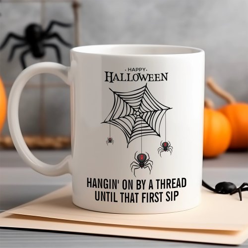 Creepy Black Widows Spider Web Halloween Coffee Mug