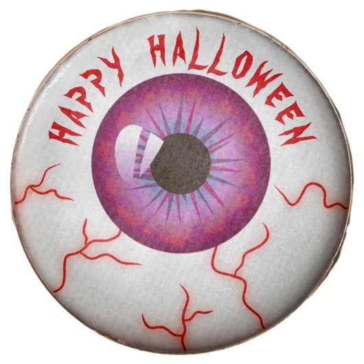Creepy Bloodshot Eyeball Happy Halloween Chocolate Covered Oreo (Front)