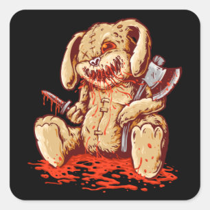 Creepy bloody rabbit doll carrying square sticker