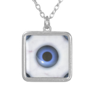 creepy blue eyes silver plated necklace
