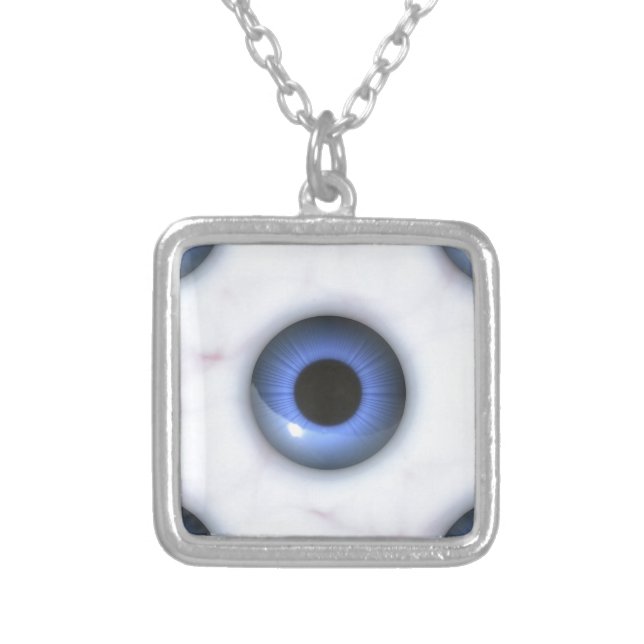 creepy blue eyes silver plated necklace (Front)