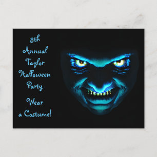 Creepy Blue Face Halloween Party Invites