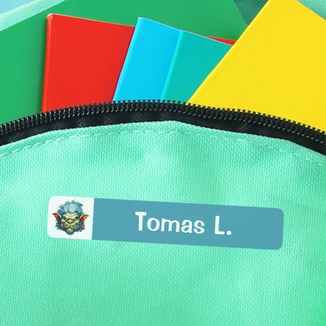 Creepy blue green troll head back to school kids' labels (Creator Uploaded)