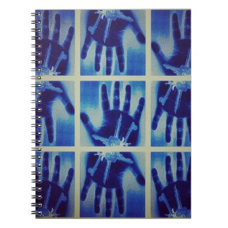 creepy blue hand notebook