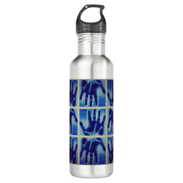creepy blue hand stainless steel water bottle (Front)