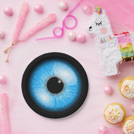 Creepy Blue Realistic Eyeball Halloween Paper Plates Zazzle