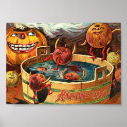 Creepy Bobbing Apples Vintage Halloween Art Print