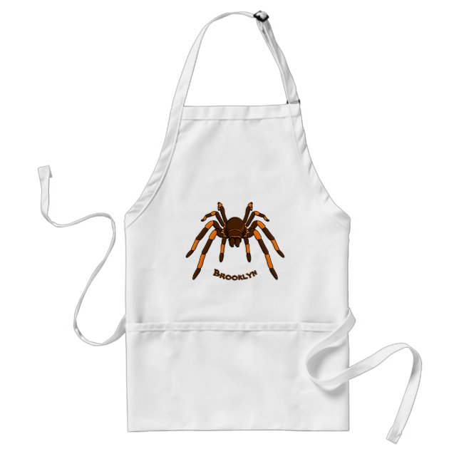 Creepy brown and orange tarantula spider cartoon adult apron (Front)