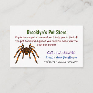 Creepy brown and orange tarantula spider cartoon business card