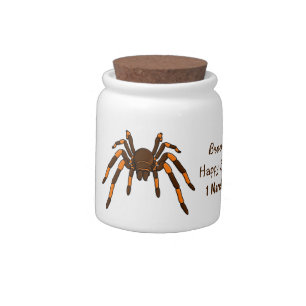 Creepy brown and orange tarantula spider cartoon candy jar