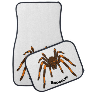 Creepy brown and orange tarantula spider cartoon car floor mat