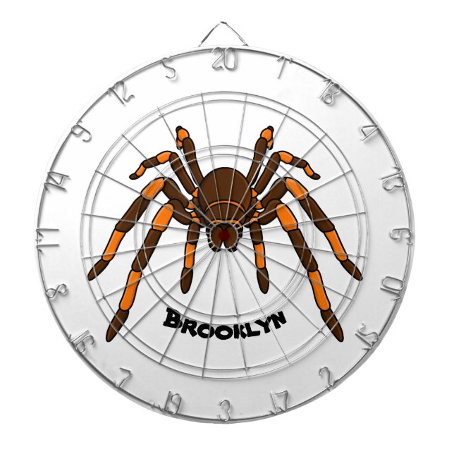 Creepy brown and orange tarantula spider cartoon dart board (Front)