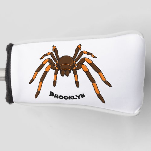 Creepy brown and orange tarantula spider cartoon golf head cover
