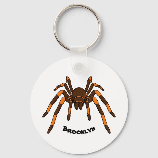 Creepy brown and orange tarantula spider cartoon keychain (Front)