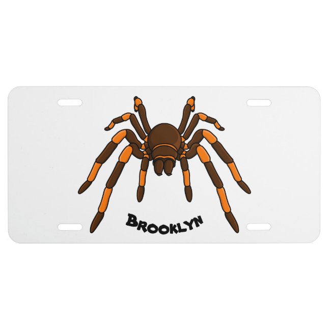 Creepy brown and orange tarantula spider cartoon license plate (Front)