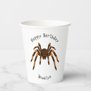 Creepy brown and orange tarantula spider cartoon paper cups