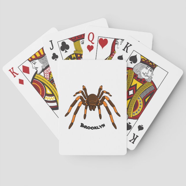 Creepy brown and orange tarantula spider cartoon poker cards (Back)
