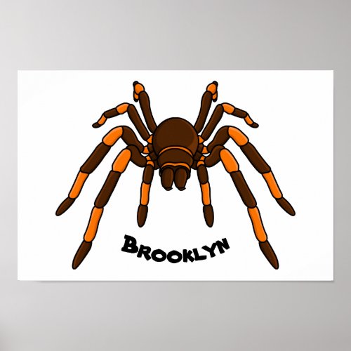 Creepy brown and orange tarantula spider cartoon poster