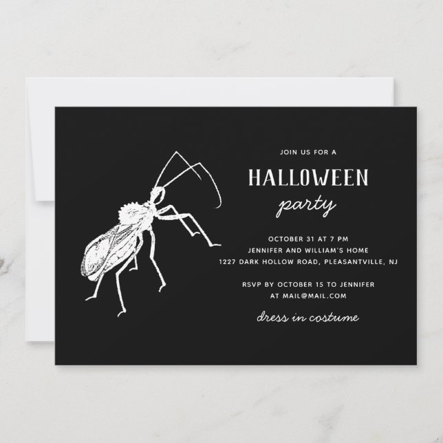 Creepy Bug Black Halloween Party | Spooky Insect Invitation (Front)
