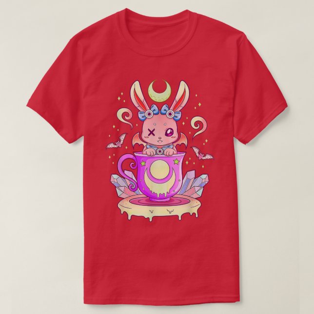 Creepy Bunny In Teacup Kawaii Pastel Goth Anime Va T-Shirt (Design Front)