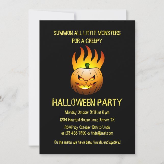 Creepy Burning Halloween Pumpkin Invitation (Front)