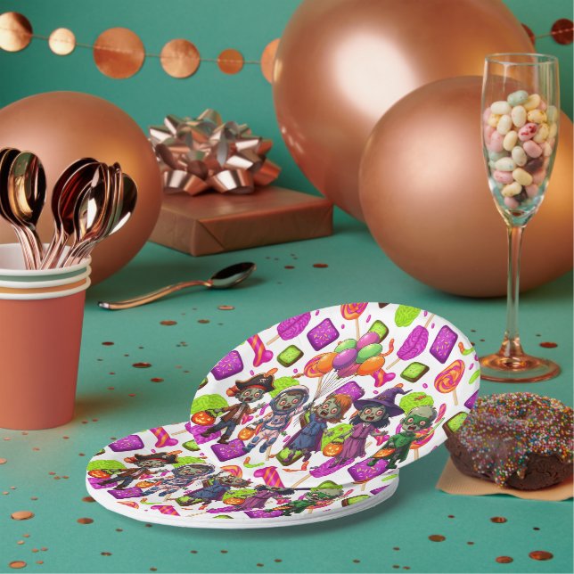 Creepy Candy Zombie Mashup For Halloween Paper Plates (Multi)