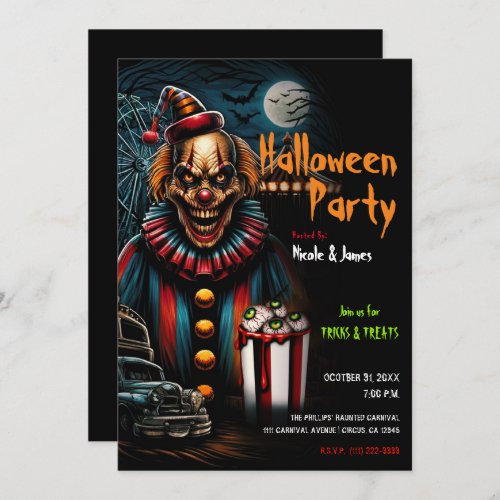 Creepy Carnival Clown Halloween Party  Invitation
