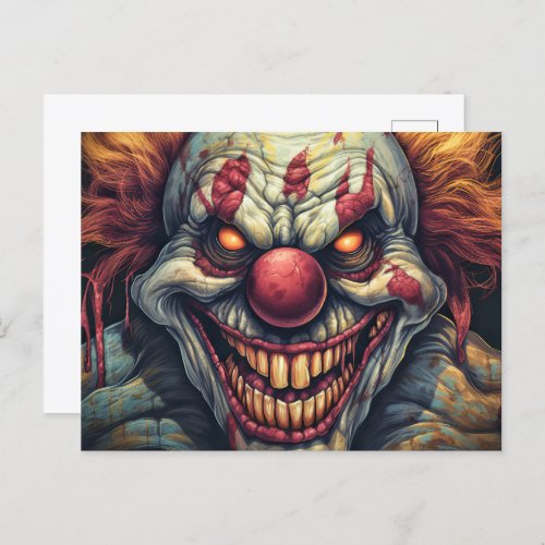 Creepy Carnival Clown Illustration Postcard