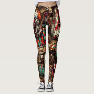 Creepy Carnival Clown Zombie Halloween Leggings