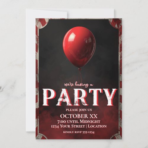 Creepy Carnival Red Balloon Halloween Party Invitation