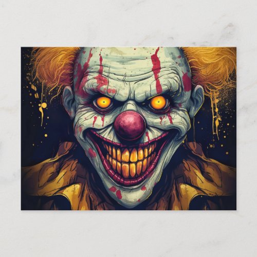 Creepy Carnival Sideshow Clown Illustration Postcard