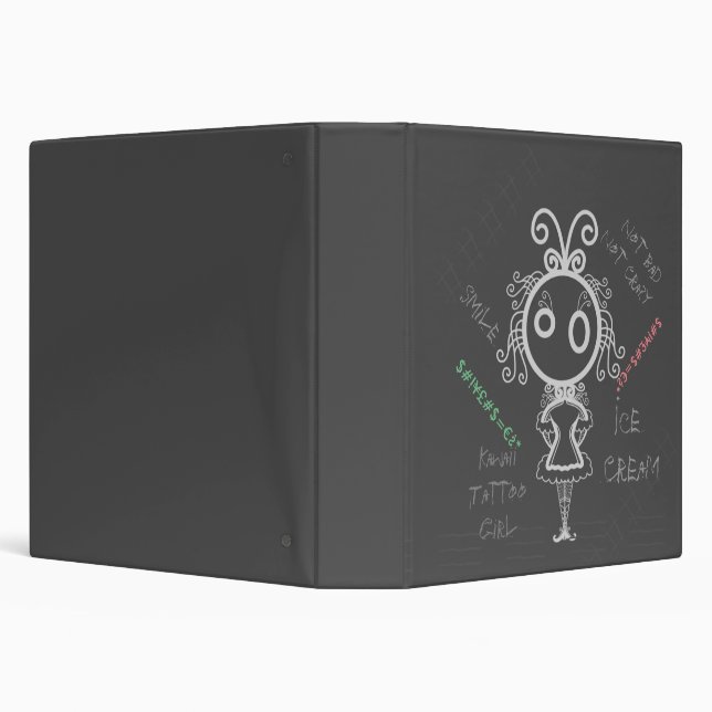 Creepy Cartoon Kawaii Tattoo Girl 3 Ring Binder (Background)