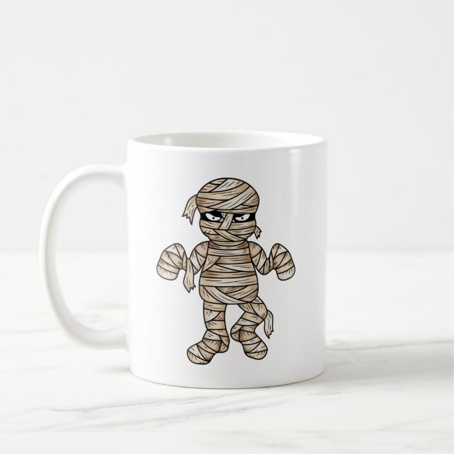 Creepy Cartoon Mummy Illustrations Halloween Theme Coffee Mug (Left)
