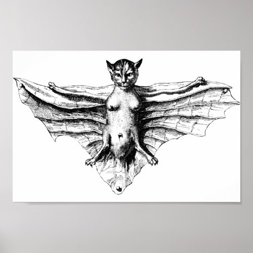 Creepy Cat Bat Creature Monster fantasy beast Poster